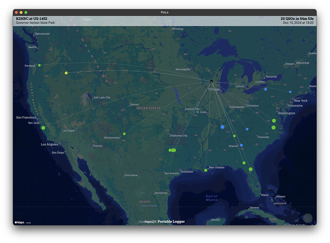 Screenshot of operation map using HamDB locations